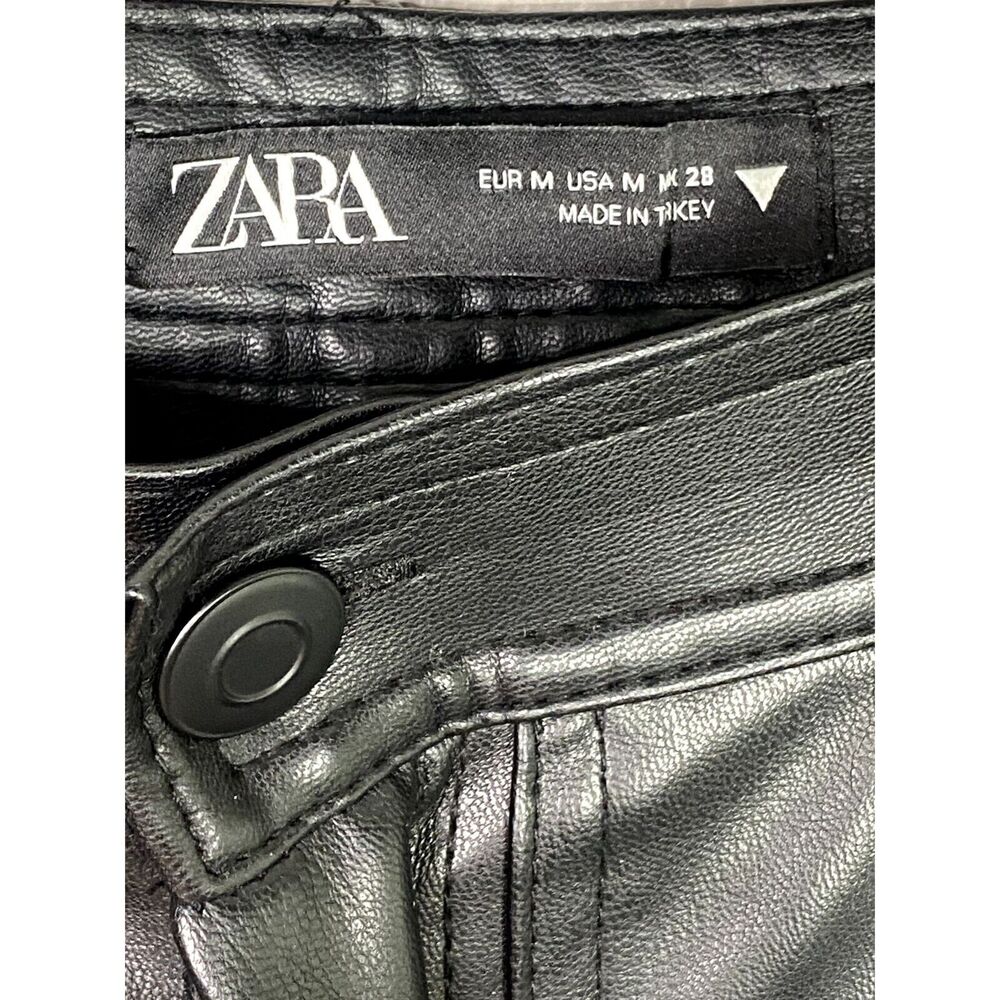 ZARA Wide Leg High Rise Faux Leather Edgy Moto Biker Full Length Pants M Black - Picture 7 of 16